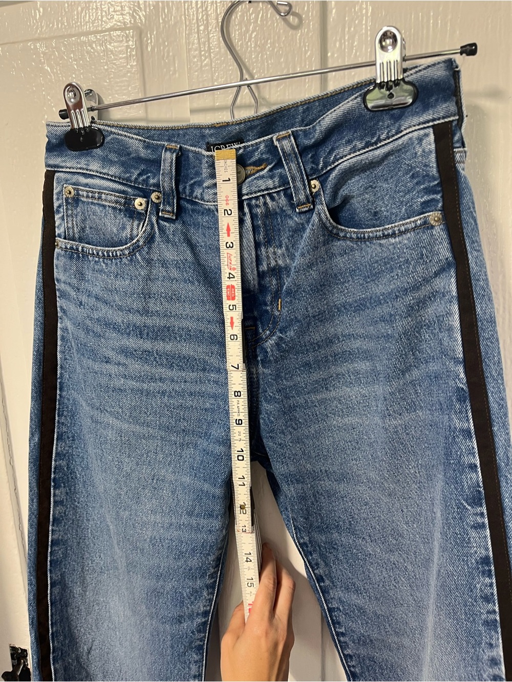 J Crew Petite Mid Rise Relaxed Straight Denim Jean with suede stripe size 24 - Picture 10 of 12
